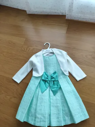 Vestido ceremonia azul verdoso con lazo