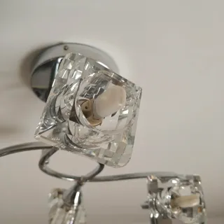 Lámpara 4 focos cristal y metal
