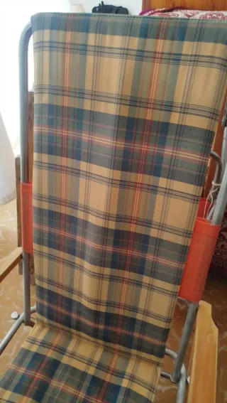 Silla plegable cuadros tela y madera