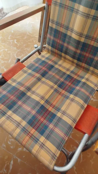 Silla plegable cuadros tela y madera