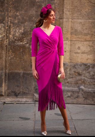Vestido fiesta Pipiola rosa/rojo talla M. Nuevo