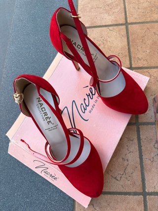 Scarpe rosse con tacco e plateau tacco 10 cm