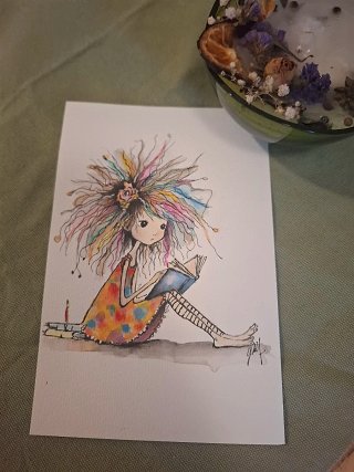 Acuarela original niña leyendo
