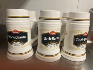 6 Jarras Cerveza Damm 1L Cerámica