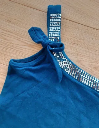 Canotta bambina blu con paillettes