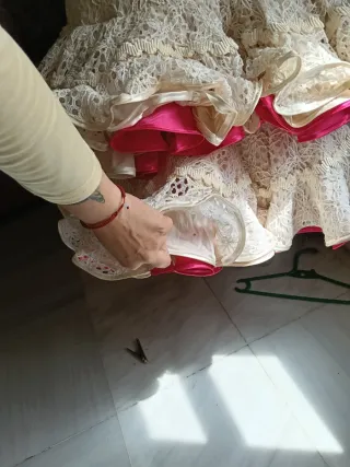 Traje Flamenca Beig Encaje Talla M,nuevo
