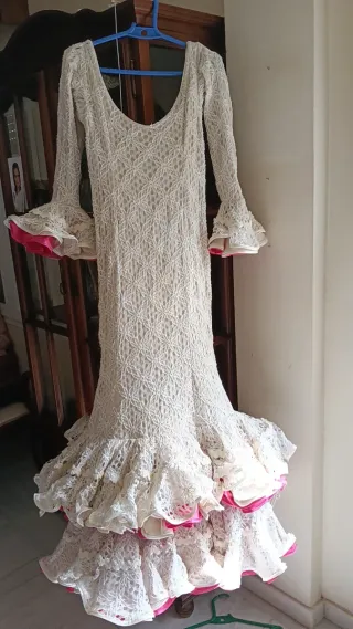 Traje Flamenca Beig Encaje Talla M,nuevo