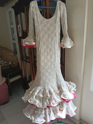 Traje Flamenca Beig Encaje Talla M,nuevo