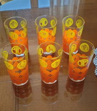 Set 6 bicchieri vintage con decoro giallo