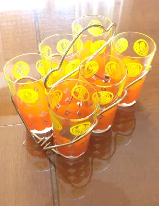 Set 6 bicchieri vintage con decoro giallo