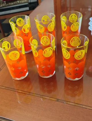 Set 6 bicchieri vintage con decoro giallo