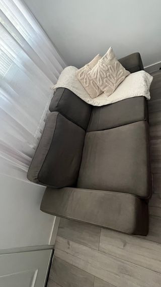 Sofá 2 Plazas Tela Suave Gris/Beige