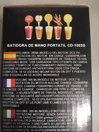 Batidora Portátil Recargable EURO-TEC