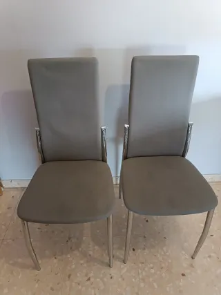 6 sillas de comedor grises y plata,Mesa blanca