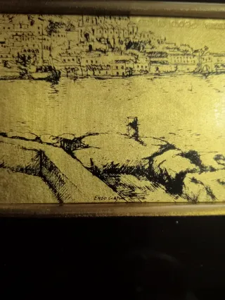 Quadretto Vintage Dorato con Paesaggio
