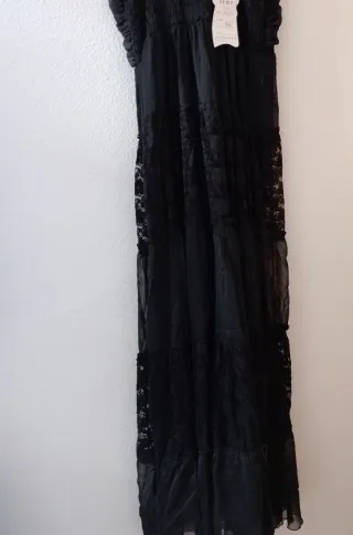Vestido largo negro pedrería encaje T S-M