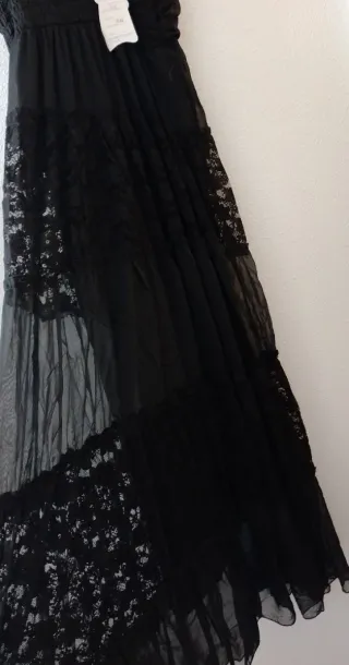 Vestido largo negro pedrería encaje T S-M