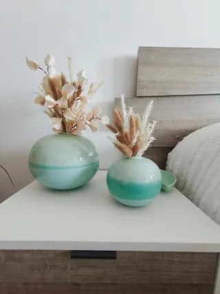 Conjunto de jarrones y bandeja turquesa