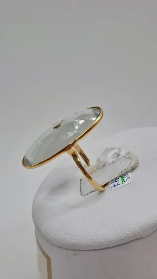 Anillo Oro 18k con Piedra Transparente Ovalada
