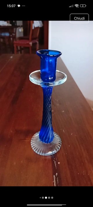 Porta candela in vetro blu e trasparente