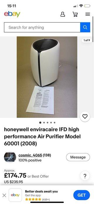 Purificador Honeywell Enviracaire IFD Alto Rendimi