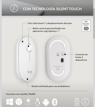 Ratón Logitech Pebble M350s Bluetooth Blanco