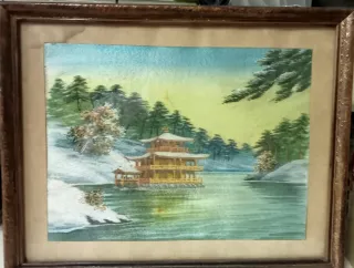 Cuadro estilo japonés paisaje nevado en tela borda
