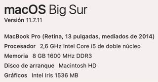 MacBook Pro 13” mediados de 2014 color Plata
