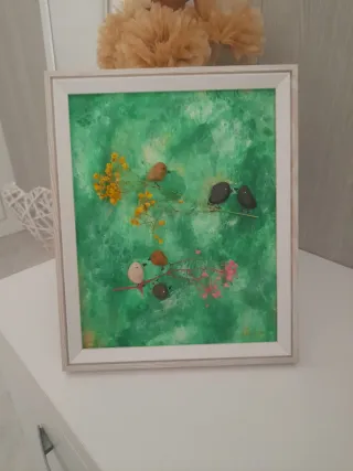 Cuadro Pajaritos Piedra y Madera