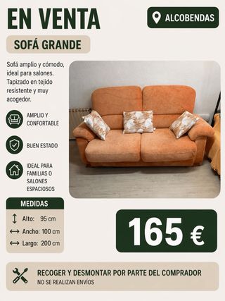 Sofá Grande Naranja Tela