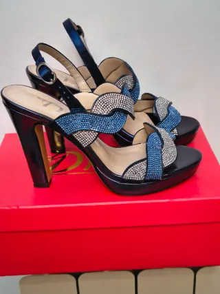 Sandali donna eleganti blu e argento
