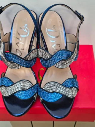 Sandali donna eleganti blu e argento