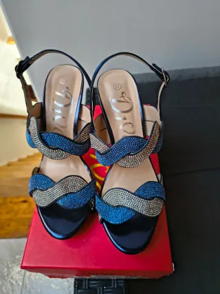 Sandali donna eleganti blu e argento