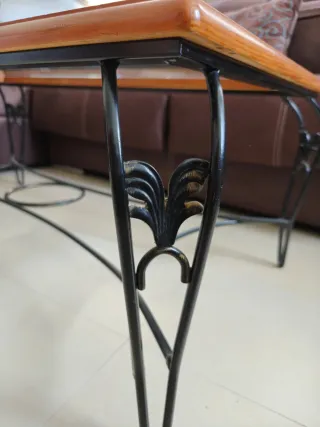Mesa de centro madera, forja y cristal