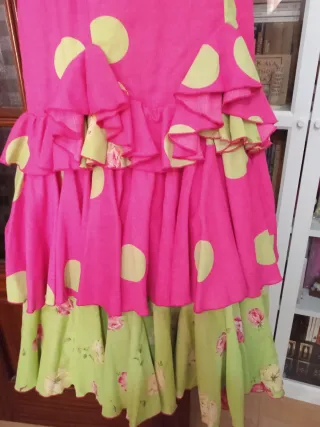 Traje Flamenca T.38 Fucsia y Pistacho