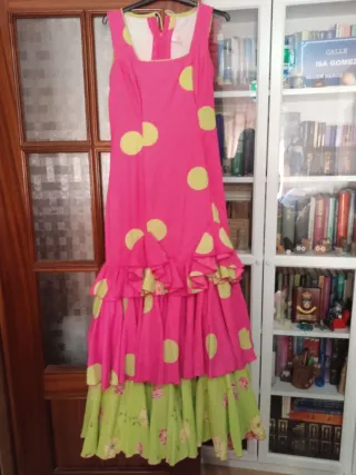 Traje Flamenca T.38 Fucsia y Pistacho