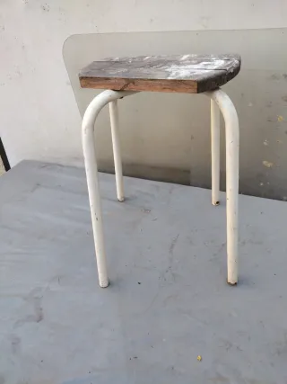 Banqueta Taburete Vintage Madera Metal baño aseo