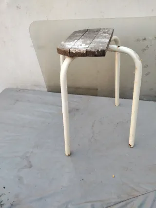 Banqueta Taburete Vintage Madera Metal baño aseo