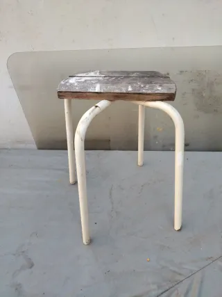 Banqueta Taburete Vintage Madera Metal baño aseo