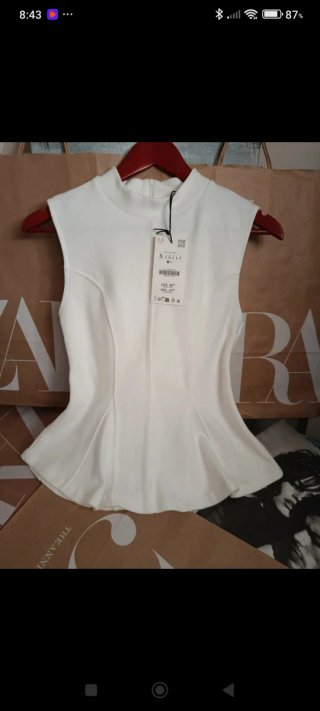Top Peplum Zara Talla S / 36 / 8 Blanco