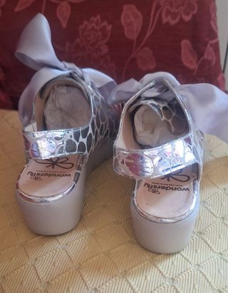 Zapatos Wonders mujer plateados con lazo