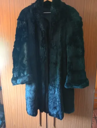Abrigo Piel Conejo Negro Mujer