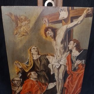 Antico dipinto a olio su tavola