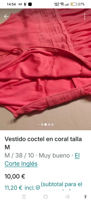 Vestido cóctel coral talla M