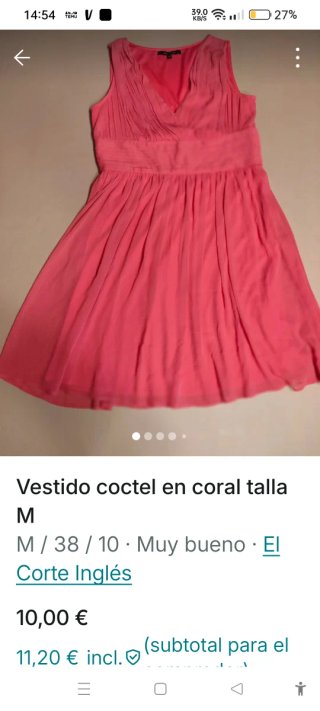 Vestido cóctel coral talla M