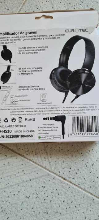 Auriculares Stereo EUROTEC CD-HS10 Negros