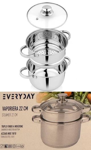 Casseruola con vaporiera in acciaio da 22 cm