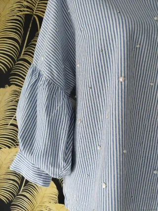 Blusa Mango Talla L Rayas Perlas