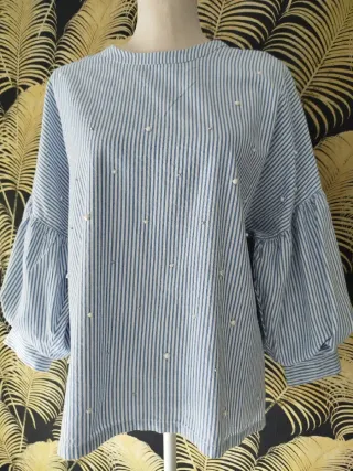 Blusa Mango Talla L Rayas Perlas