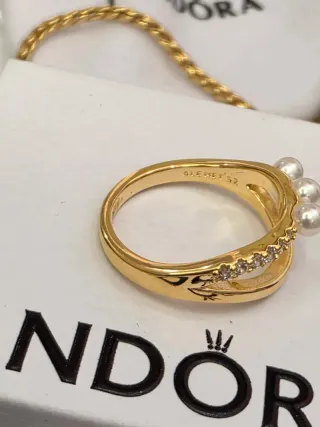 Anillo Pandora Oro 14k Perlas y Circonitas